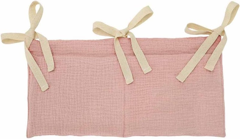 YeeMan Cotton Baby Bedside Hanging Storage Bag,2 Pockets Organizer for Baby Cribs and Toys (Pink) - Image 2